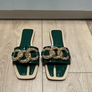 Emerald Green Slide Sandals